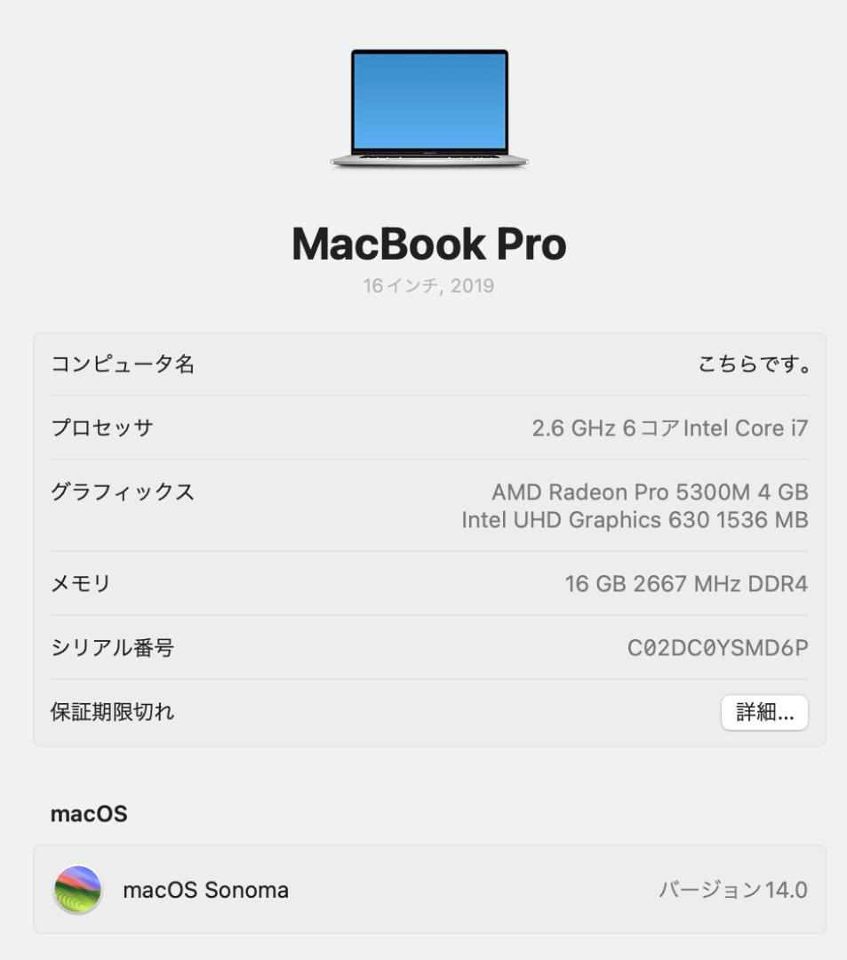 MacBook Pro 16インチ 2019 16GB 512GB 箱あり