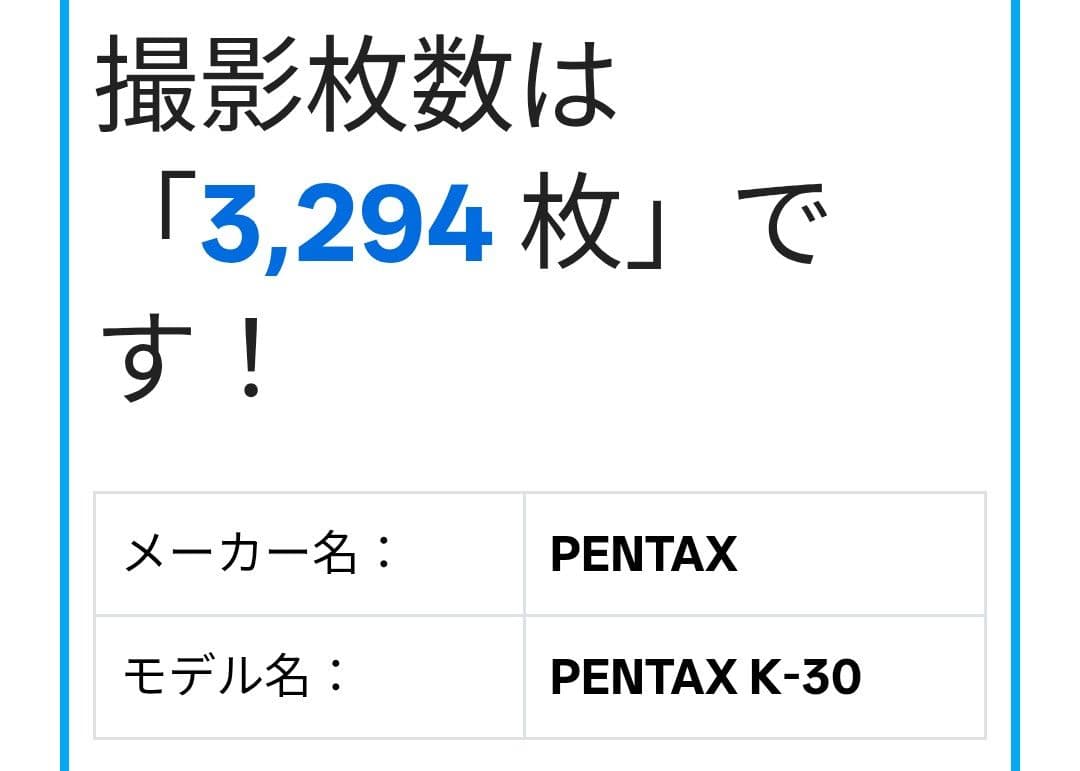 PENTAX K-30+PENTAX 18-55Ⅱ シャッター回数3,294回