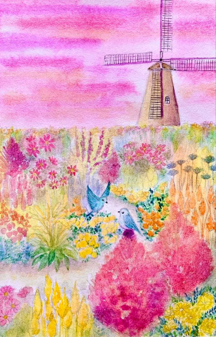 みみ水彩画7枚＋レプリカ5枚セット風景と花