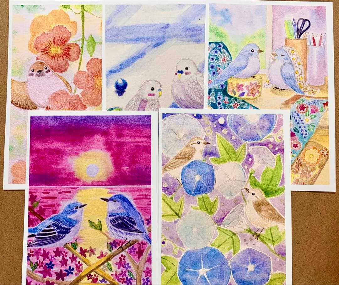 みみ水彩画7枚＋レプリカ5枚セット風景と花