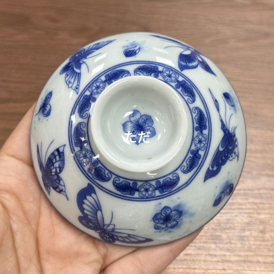 景徳鎮 青花磁胡蝶三才蓋碗 茶碗 煎茶器 茶道具 新品未使用