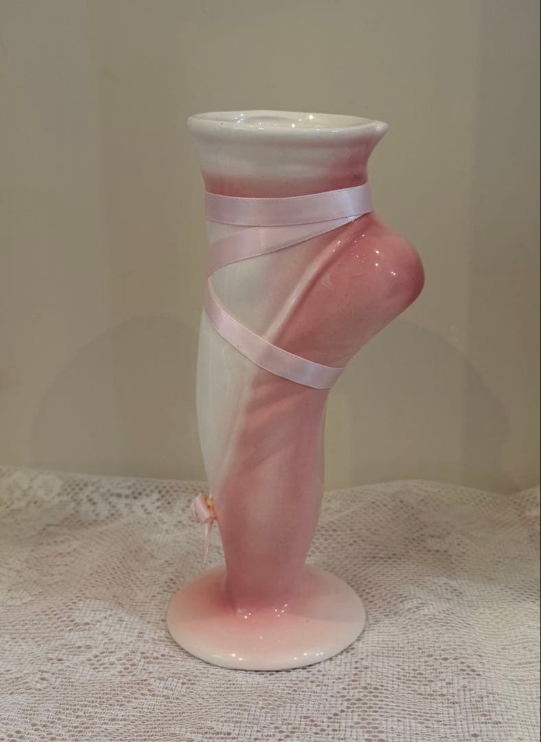 【美品】バレエ トゥシューズ 花瓶 ピンク リボン ロココ調