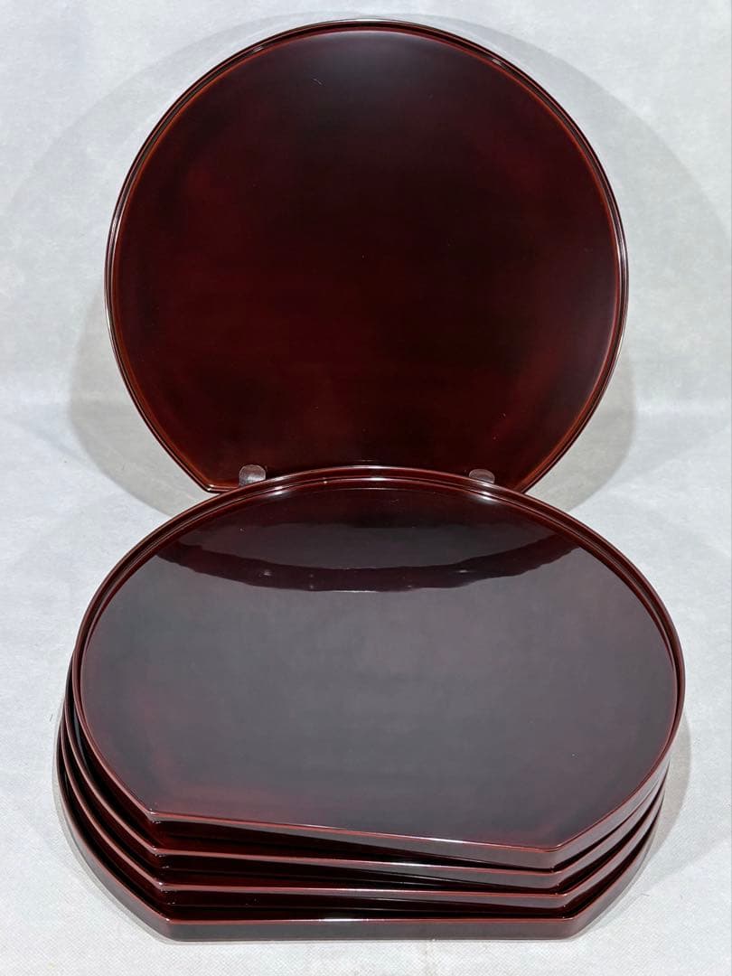 ①木製　溜塗半月盆　美品　未使用品　茶道　懐石道具　送料込