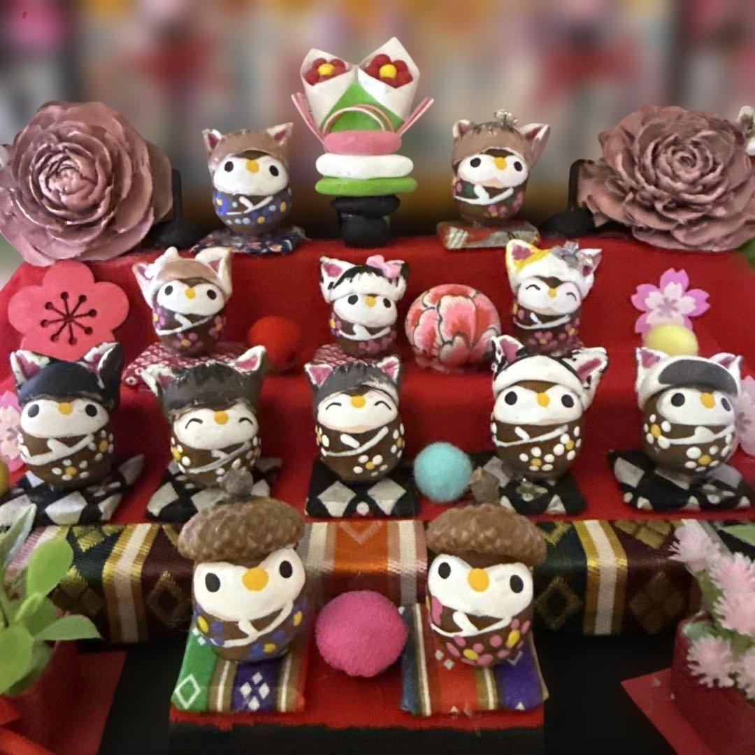 どんぐりアート♡ねこ帽子お雛様オブジェ＆春のオブジェ♡