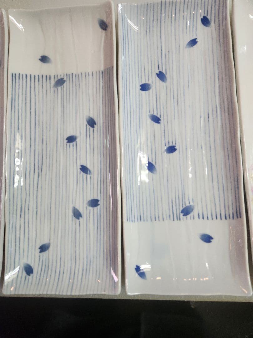 桜模様の長方形陶器のお皿6枚セット