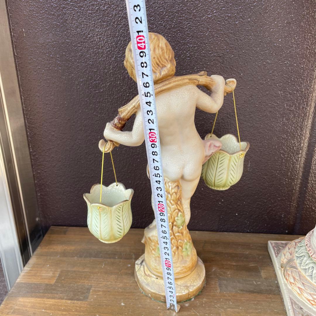 陶器製 天使の像と装飾柱 セット