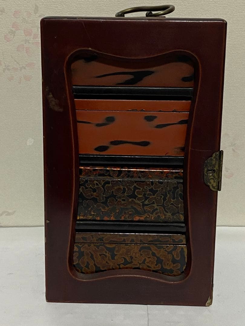 ♦明治時代工芸品 花見 野立て用 四段携帯弁当箱 提重 漆器 古美術品 骨董品