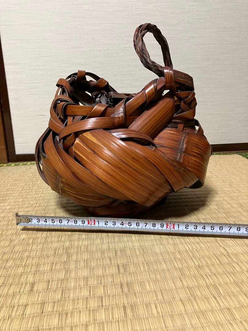 日本竹芸　竹かご　花瓶　編み込花籠 ※筒無し
