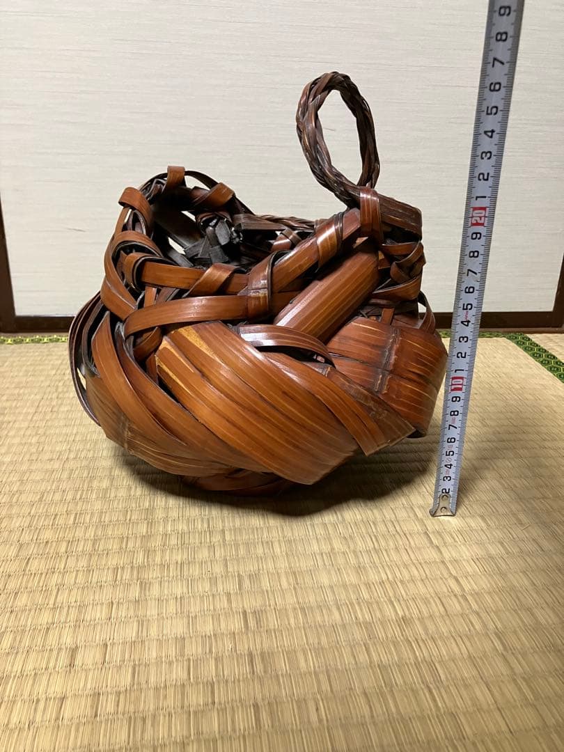 日本竹芸　竹かご　花瓶　編み込花籠 ※筒無し