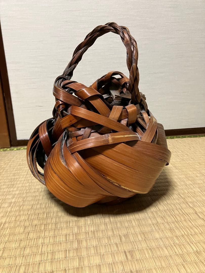 日本竹芸　竹かご　花瓶　編み込花籠 ※筒無し