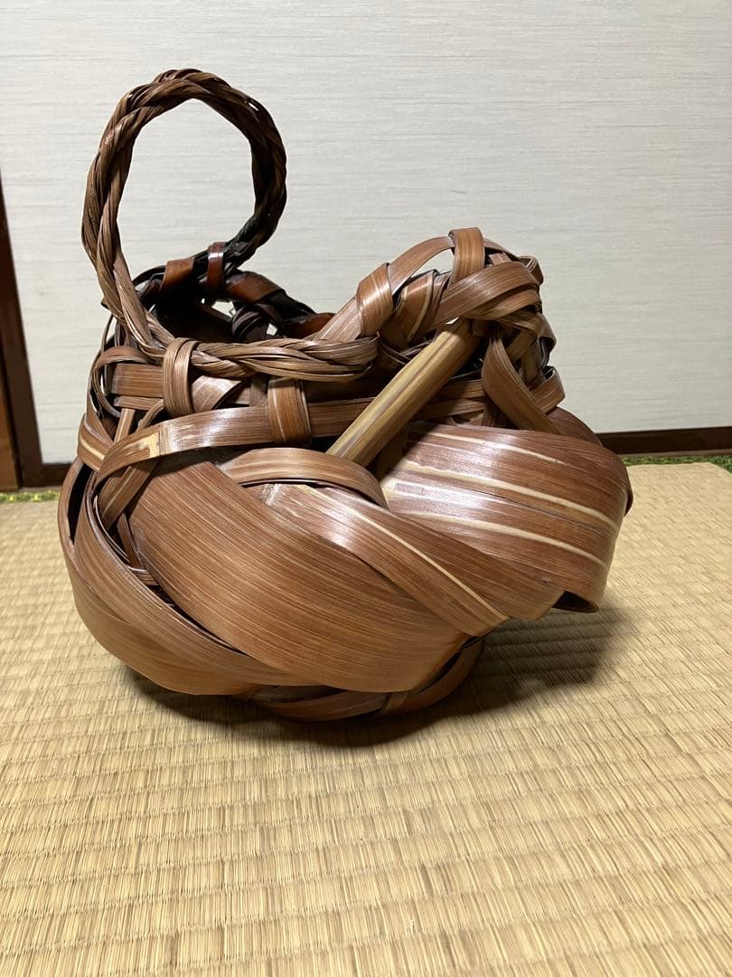 日本竹芸　竹かご　花瓶　編み込花籠 ※筒無し