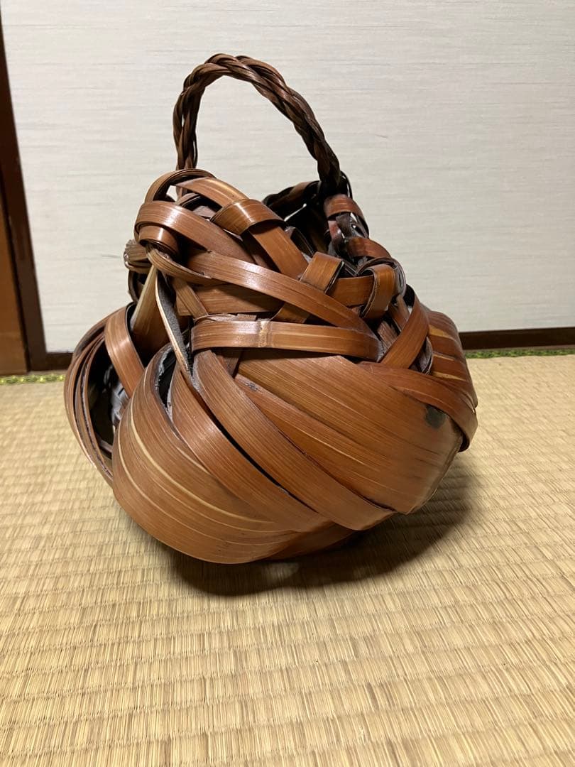 日本竹芸　竹かご　花瓶　編み込花籠 ※筒無し