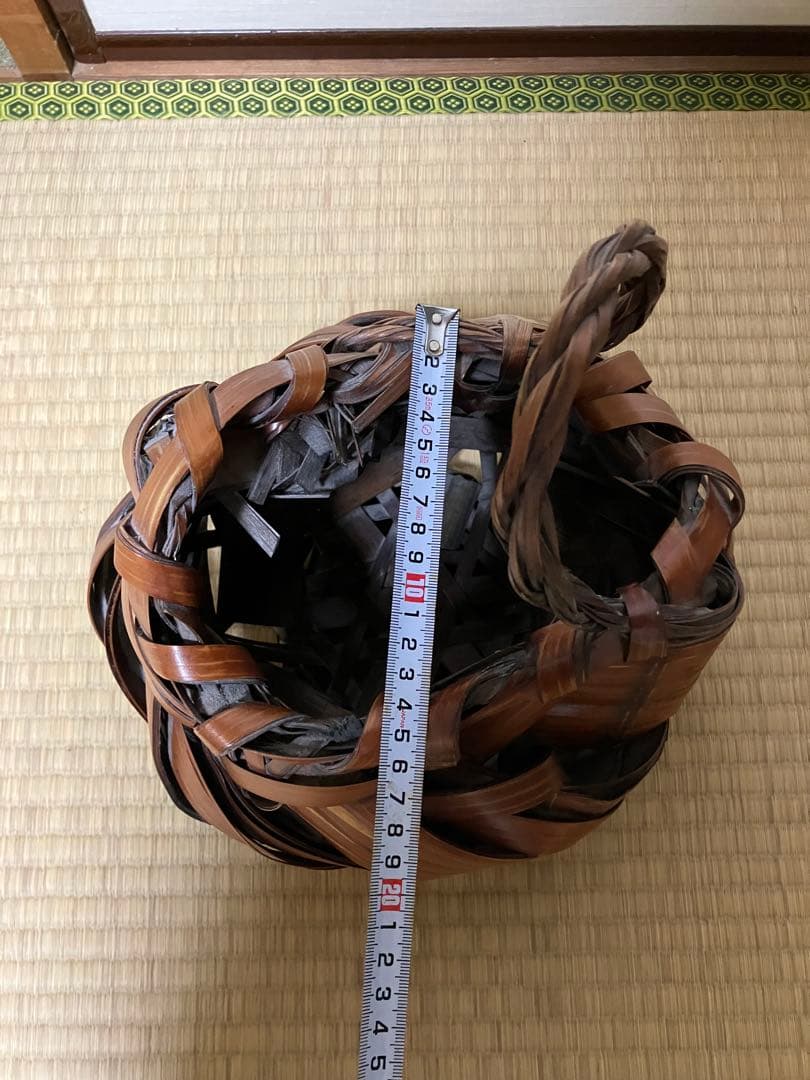 日本竹芸　竹かご　花瓶　編み込花籠 ※筒無し