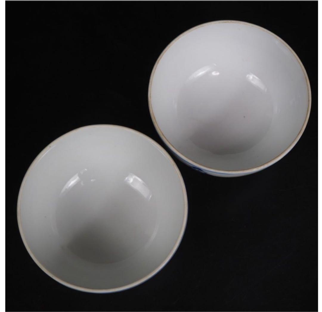 送料無料　明治～大正時代　茶人漢詩図茶碗２客　煎茶道具