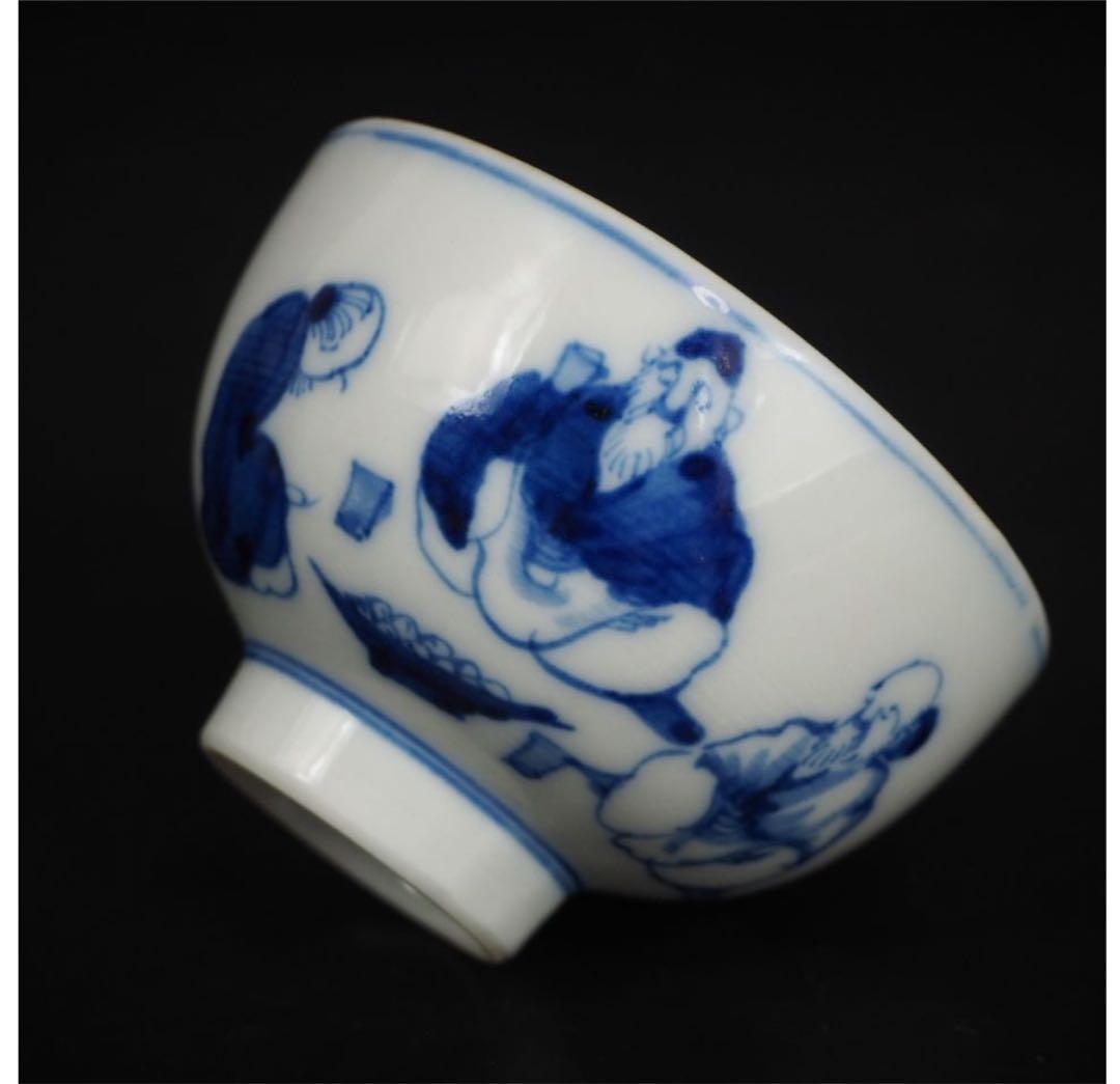 送料無料　明治～大正時代　茶人漢詩図茶碗２客　煎茶道具