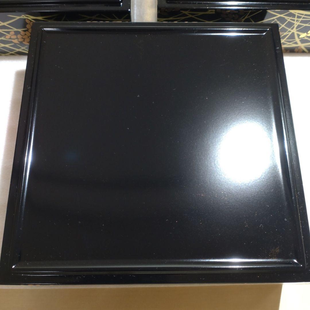 稲穂模様 5.0 三段重　黒内朱 みのり