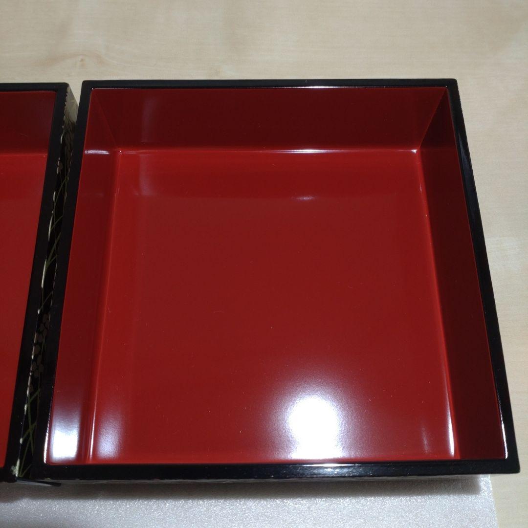 稲穂模様 5.0 三段重　黒内朱 みのり
