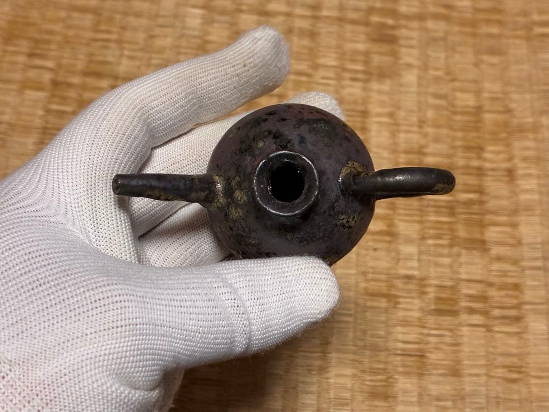 茶道具 陶器 水滴 と 高岡銅器 茄子 水滴 共箱 三点 まとめて