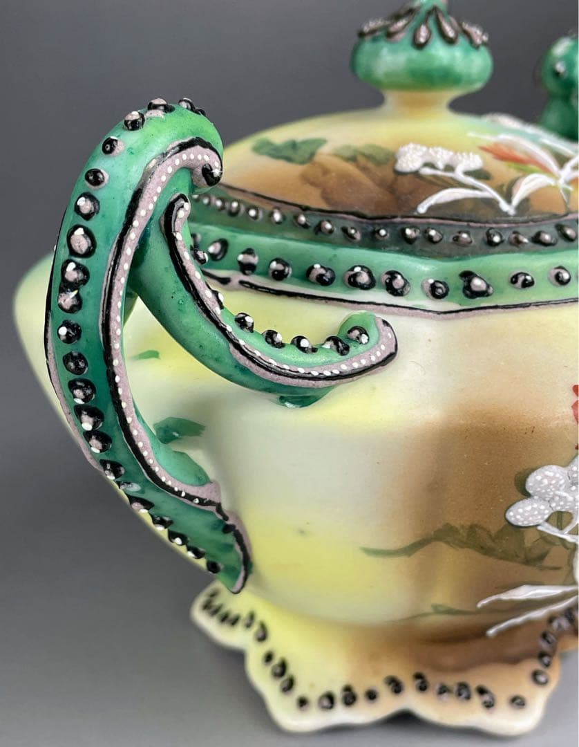 オールニッポン 一陳盛り アールヌーボー 花紋 シュガーボウル 蓋付きジャー