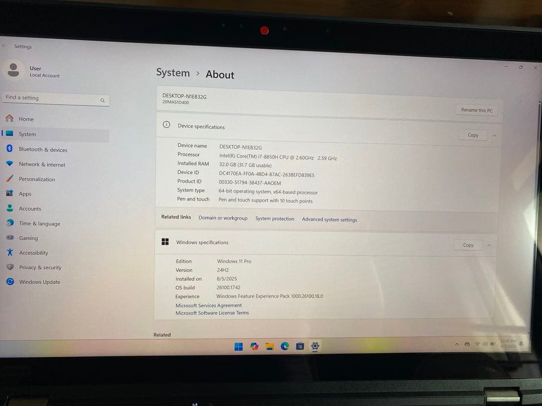 その他ノートPC本体 ThinkPad P52,i7,4K-touch,32Gb,256+1Tb