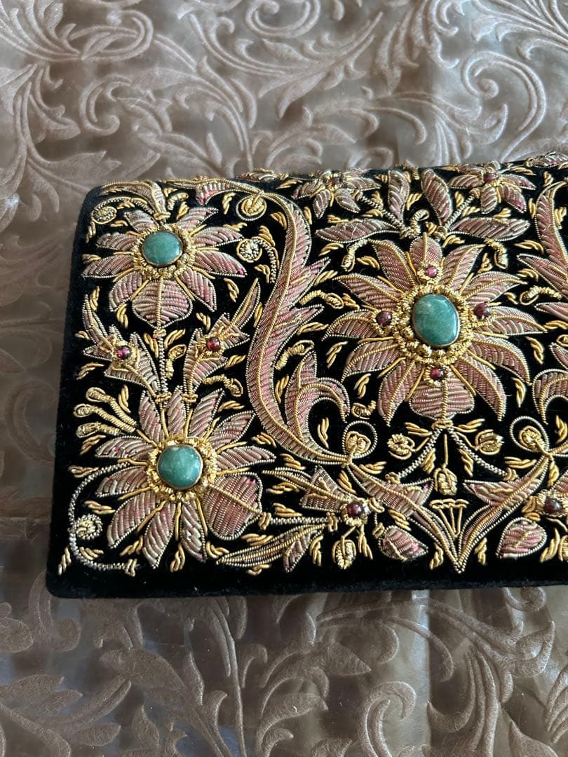 インド　ザリ刺繍　バッグ　黒色