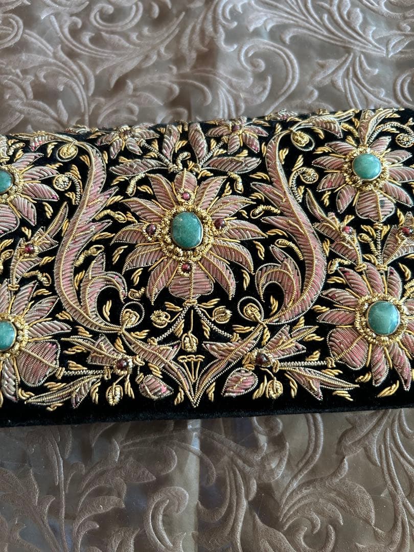 インド　ザリ刺繍　バッグ　黒色