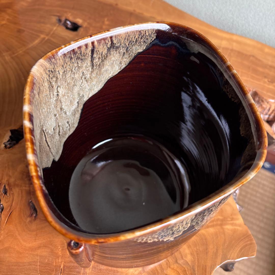 高取釉 菱水指 阿漕窯 共箱 抹茶碗 茶道具