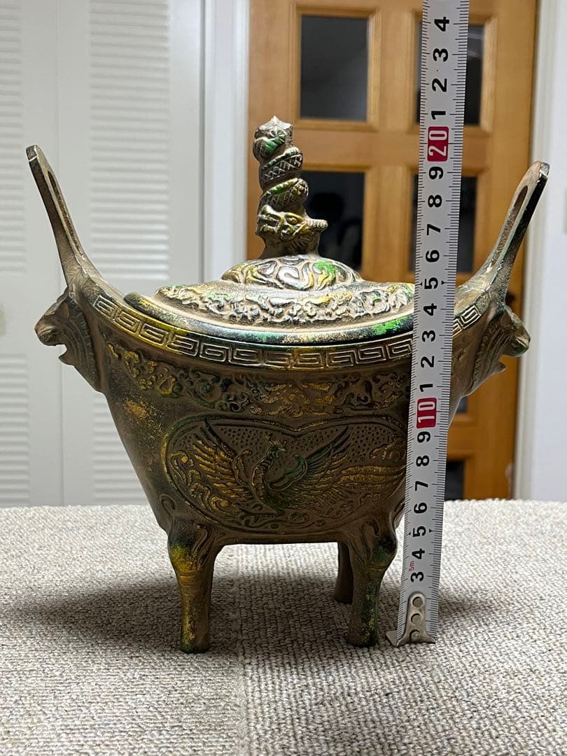 【希少】骨董■中国美術 唐物 四神獣香炉 鉄製 香炉 龍鳳凰獣細密彫■