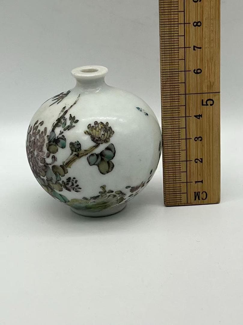 清時代 粉彩菊花文小口壺 茶道具 花瓶　水差し　水滴(F-156)