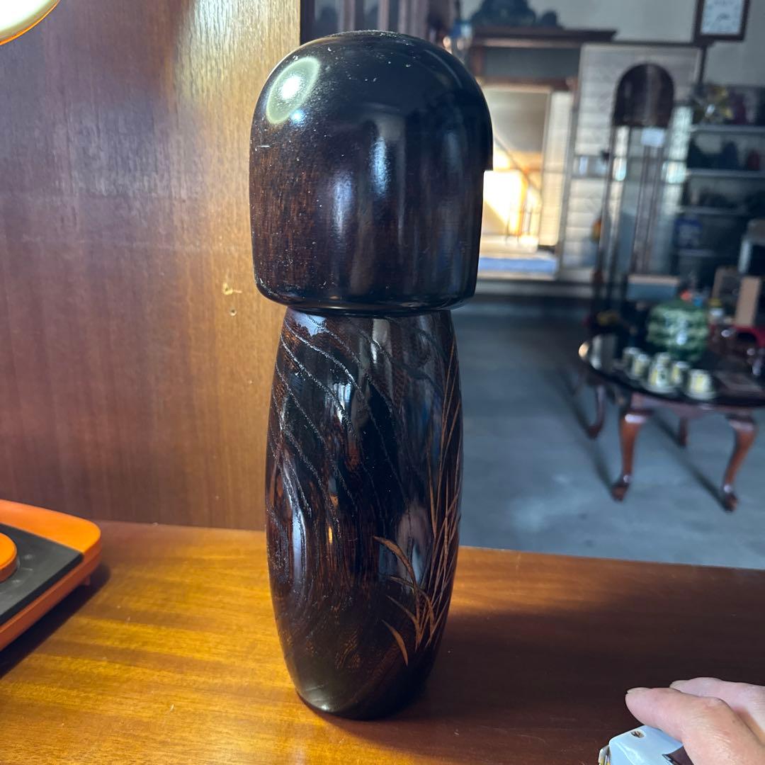 大型 卯三郎のこけし 創作こけし 穀物柄 ダークブラウン