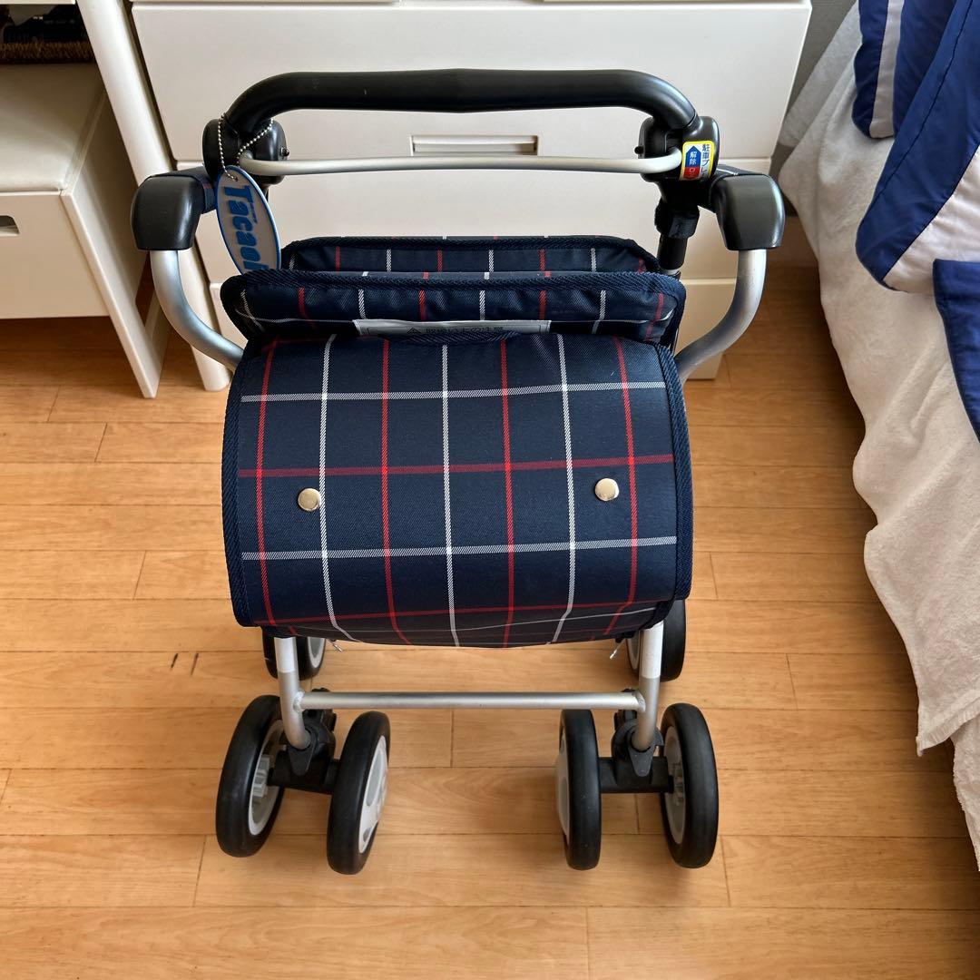 美品幸和製作所折りたたみ シルバーカー チェック柄紺色歩行補助機　推し車送料無料