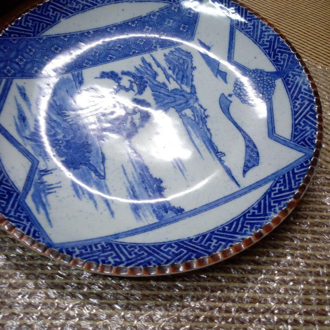 青白磁 風景画 平皿　大皿 イゲ皿