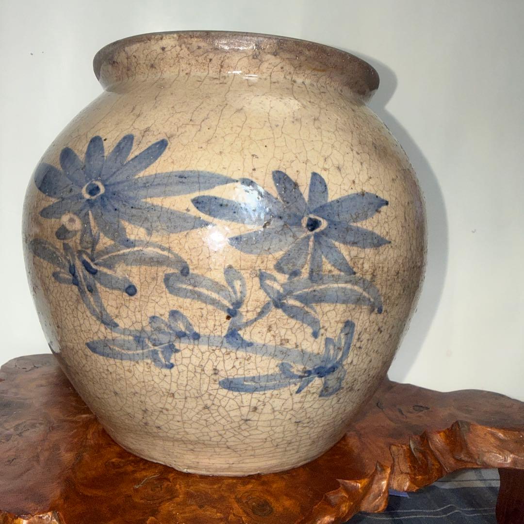 朝鮮美術李朝青花、の陶器の壺