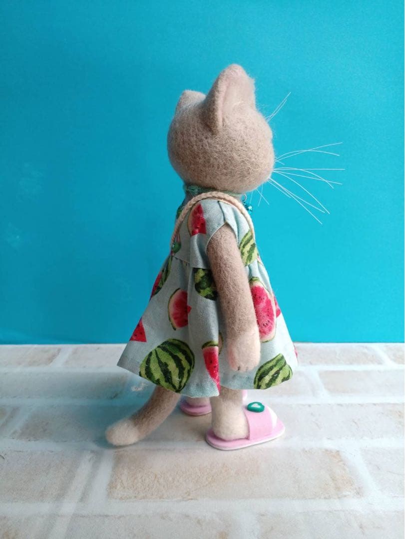 ハンドメイド★羊毛フェルト　猫　夏　スイカ　ネコ