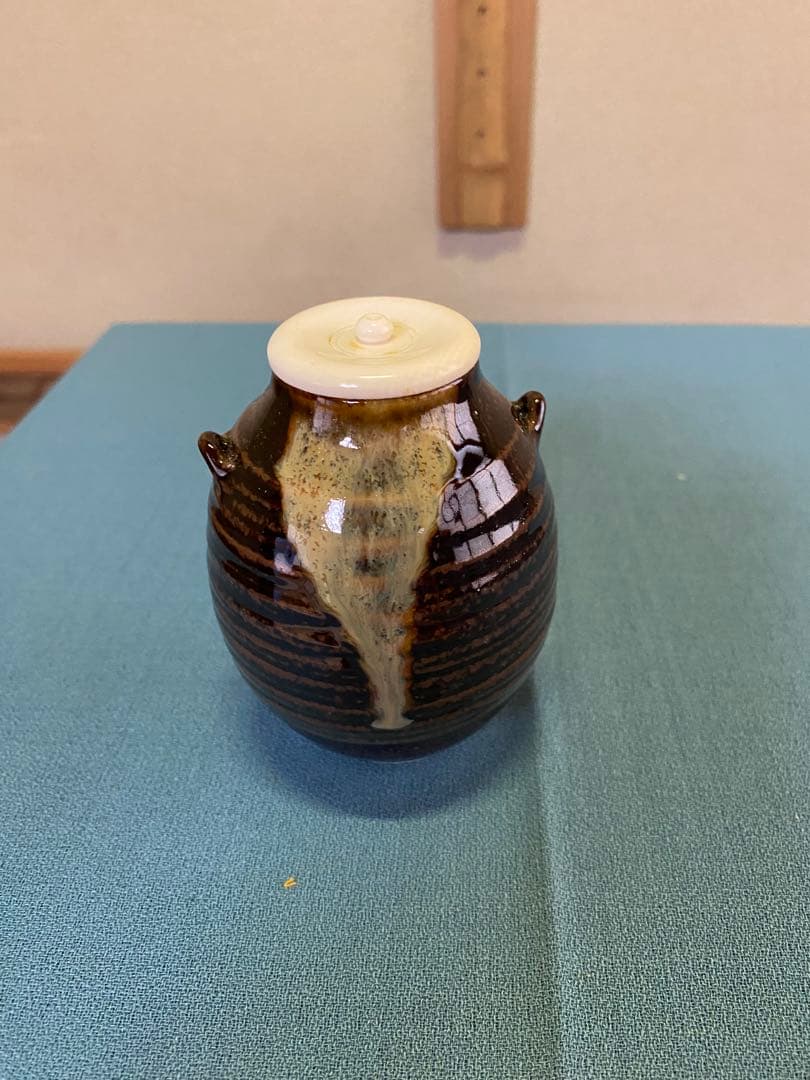 茶道具/茶入 古膳所写耳付茶入 陽炎園(岩崎新定) 西陣織 共箱