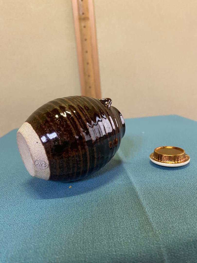 茶道具/茶入 古膳所写耳付茶入 陽炎園(岩崎新定) 西陣織 共箱