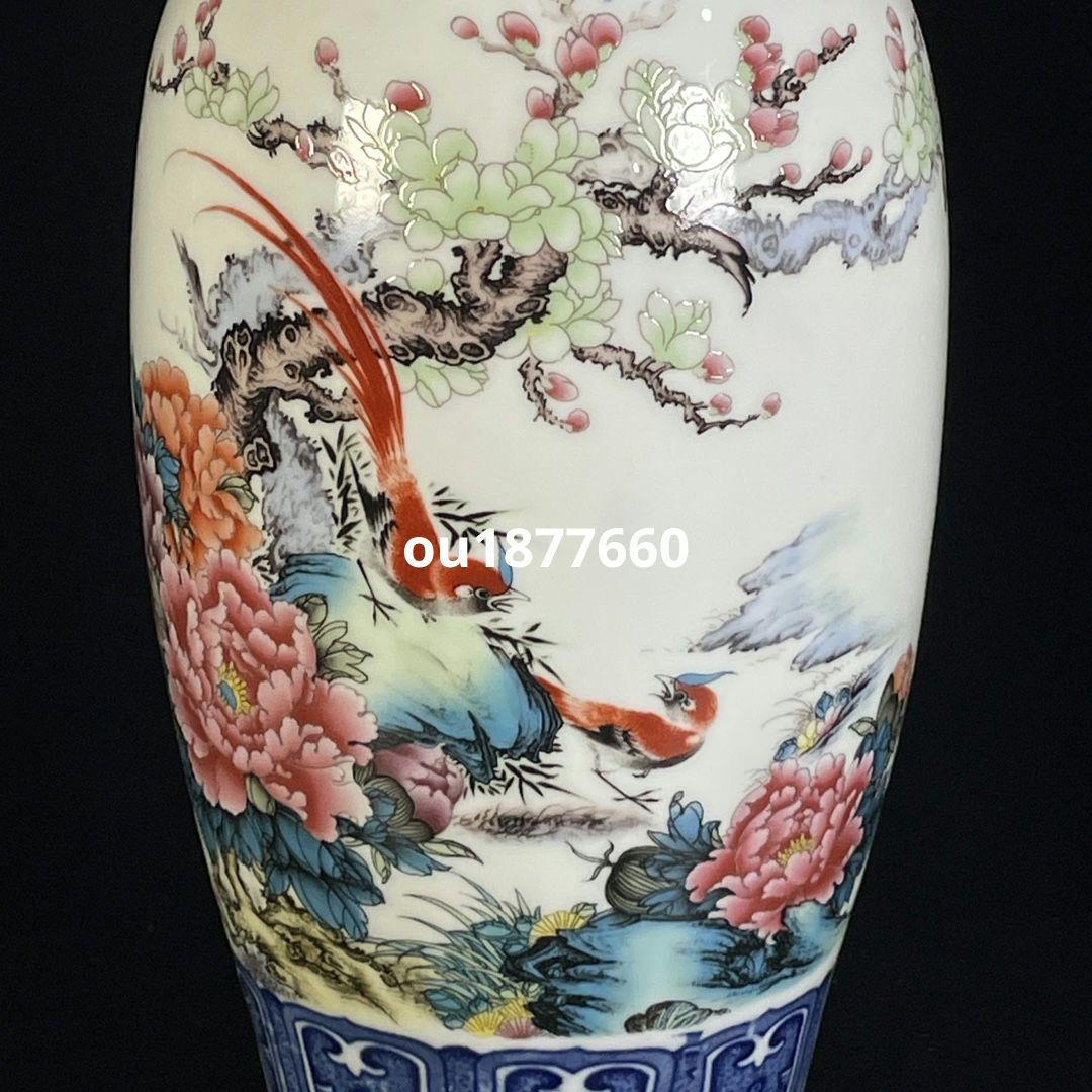 青花粉彩富貴長春賞瓶 景徳鎮 陶磁器 装飾品 現代工芸品 美術品 置物
