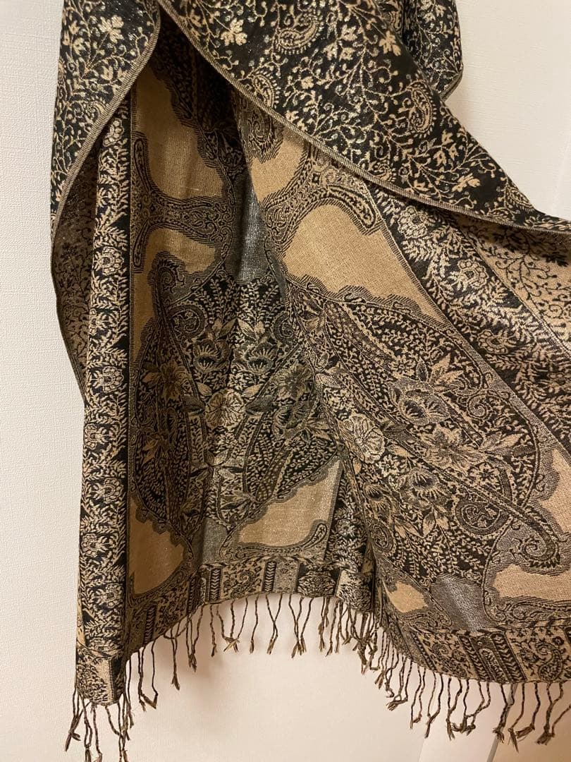 【新品】 ハンドメイド インテリア ストール 170×70cm 大判 黒×金