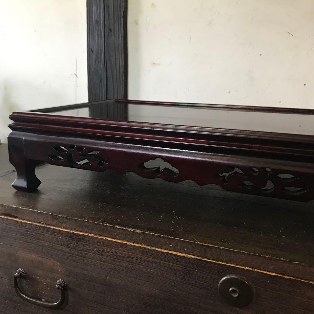 美品　工芸品　木製　花林　花台　飾り台　置物　透かし彫り　重厚な作り　幅54