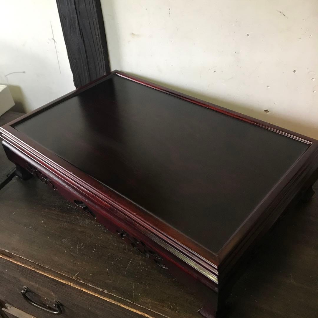 美品　工芸品　木製　花林　花台　飾り台　置物　透かし彫り　重厚な作り　幅54