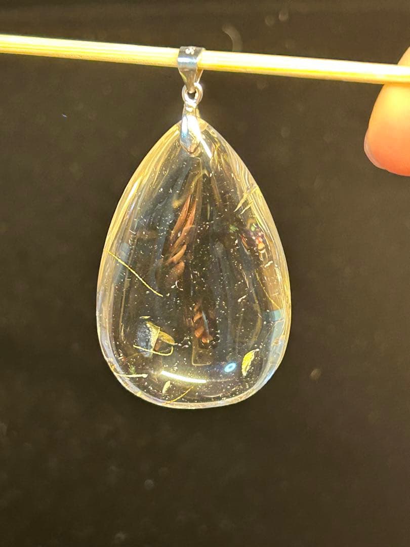 【パンダの工房】天然石ゴールデンルチルネックレストップ大玉しずくペンダント