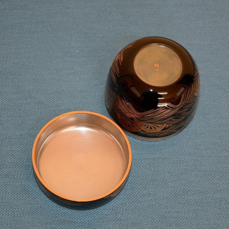 茶道具　大棗　内銀　美品　輪島塗　波車蒔絵　古物　送料込み