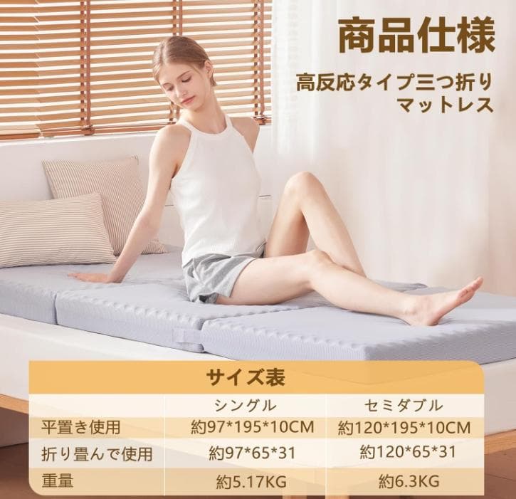 Lazyzizi 三つ折りマットレス シングル 10CM厚さ 高反応タイプ