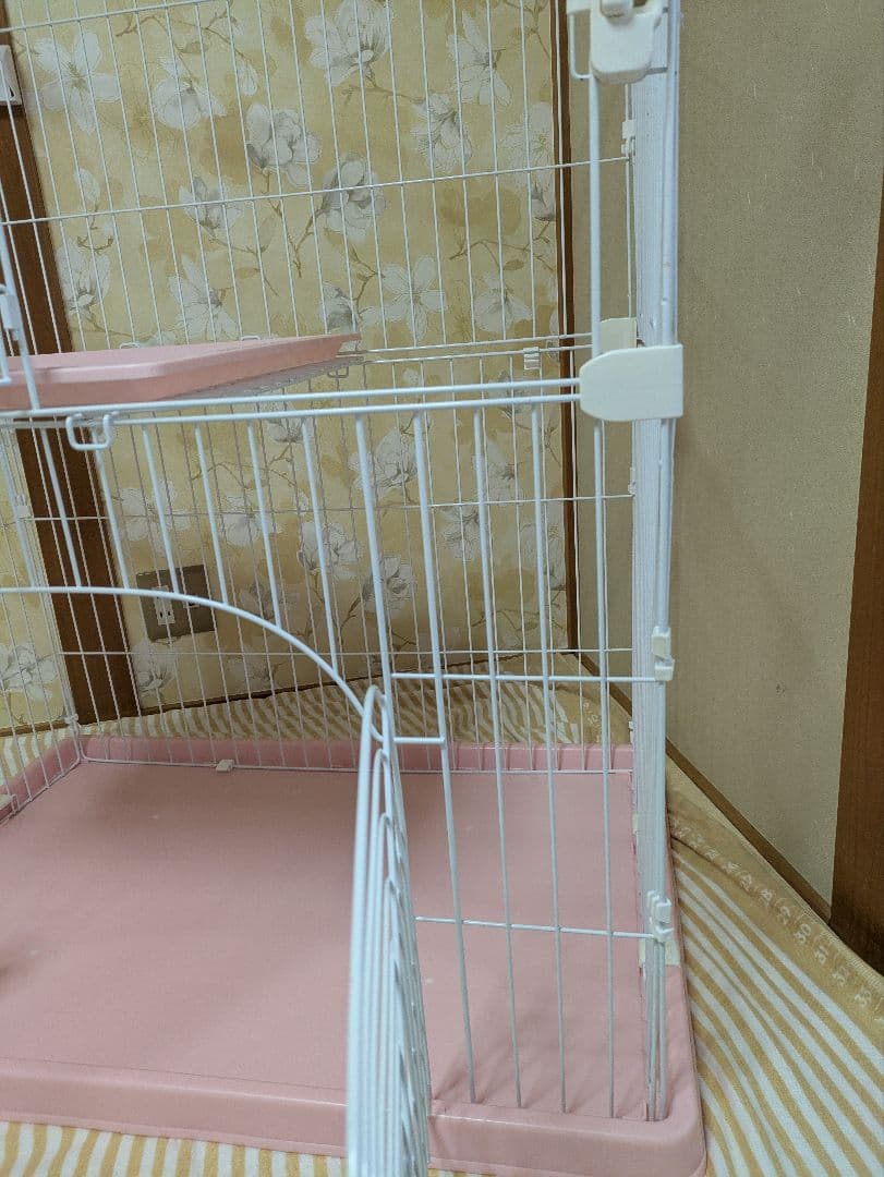 美品　可愛い　キャットゲージ　ピンク　１段２段2way ペットゲージ