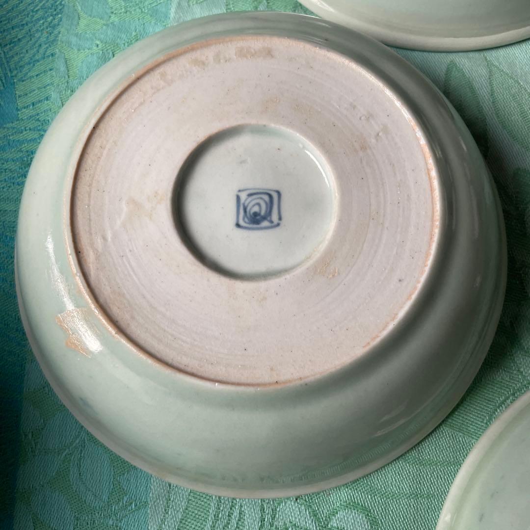 古伊万里　染付　白梅　青磁　膾皿　5客