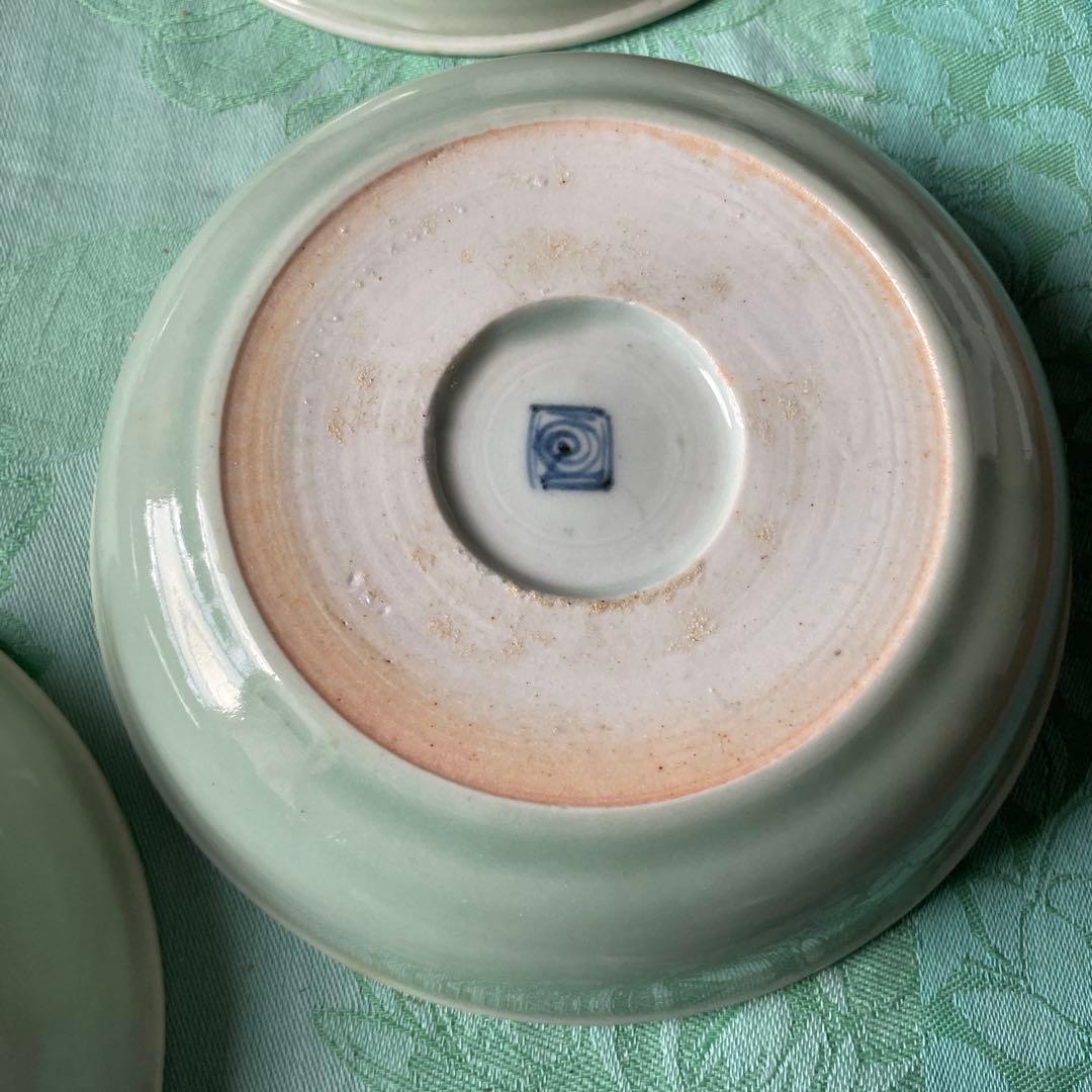 古伊万里　染付　白梅　青磁　膾皿　5客