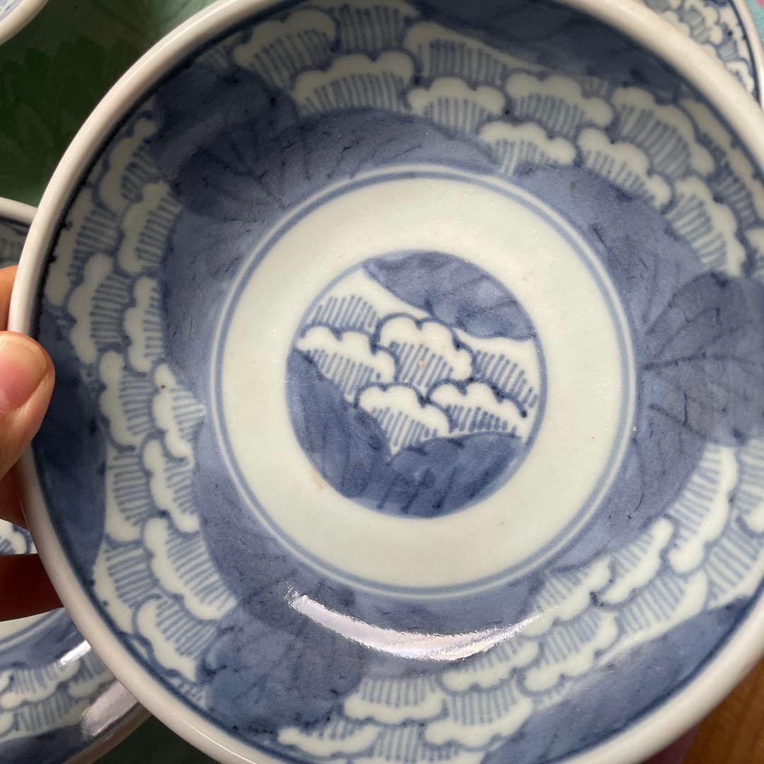 古伊万里　染付　白梅　青磁　膾皿　5客