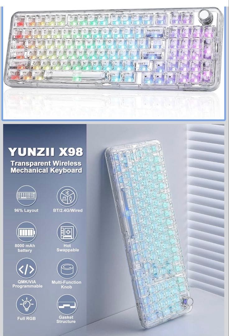 YUNZII X98 キーボード　透明
