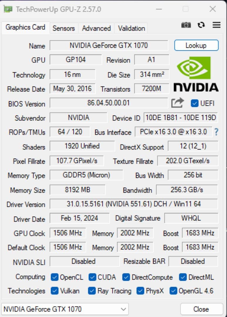 花*子様 「中古動作品•箱無し」　GeForce GTX 1070 8G