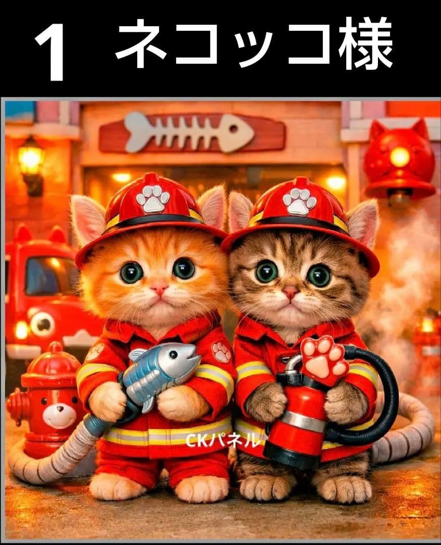オーダーページ　ハンカチ602 消防にゃんこ柄　ハンドメイド3/10